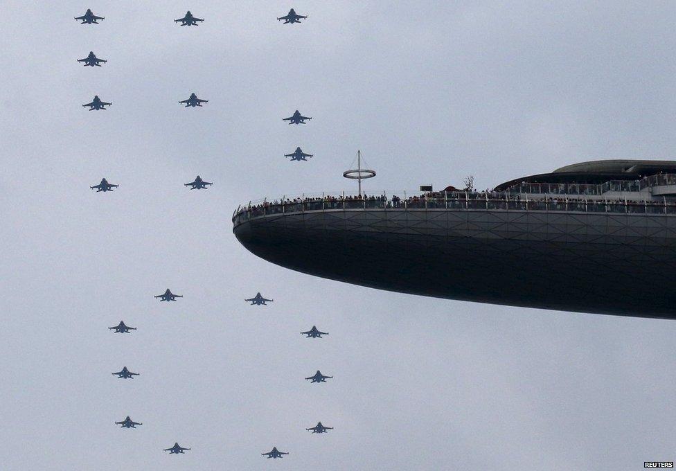 Singapore's air-force forms a 50 shape to mark independence day