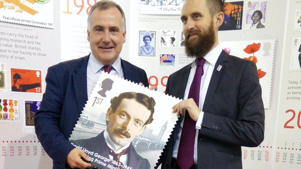 Mark Williams with Lloyd George stamp