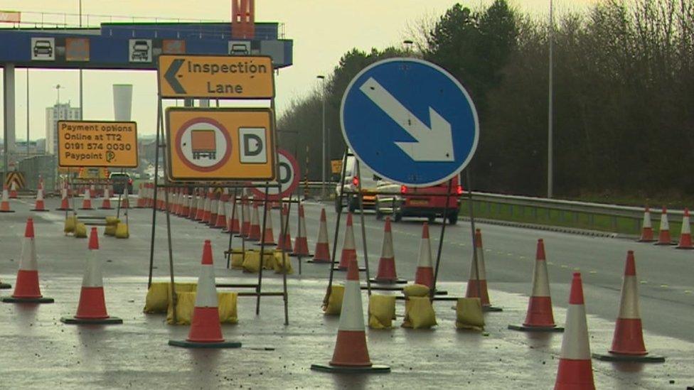 Signage on run-up to the Tyne Tunnel