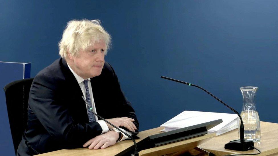 Former British Prime Minister Boris Johnson gives evidence at the Covid-19 Inquiry