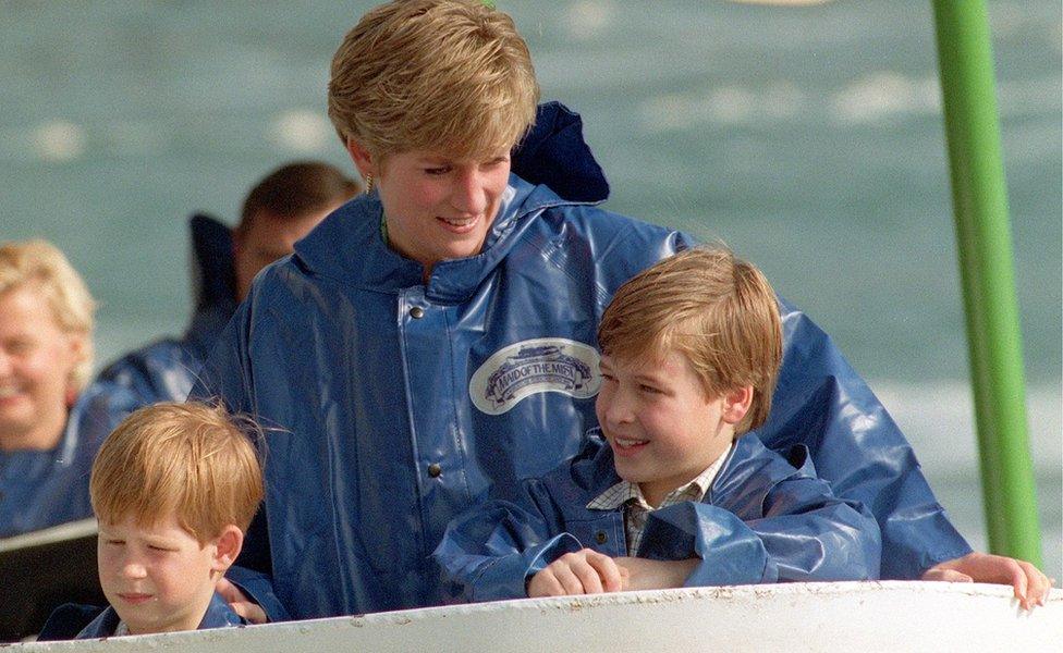 Princess Diana with Prince William (right) and Prince Harry