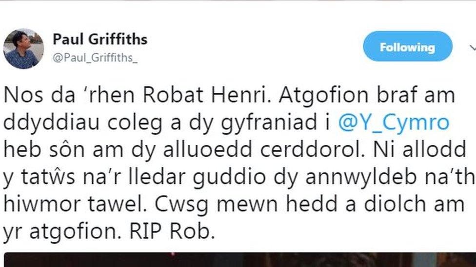 Teyrnged ar gyfrif Twitter Paul Griffiths