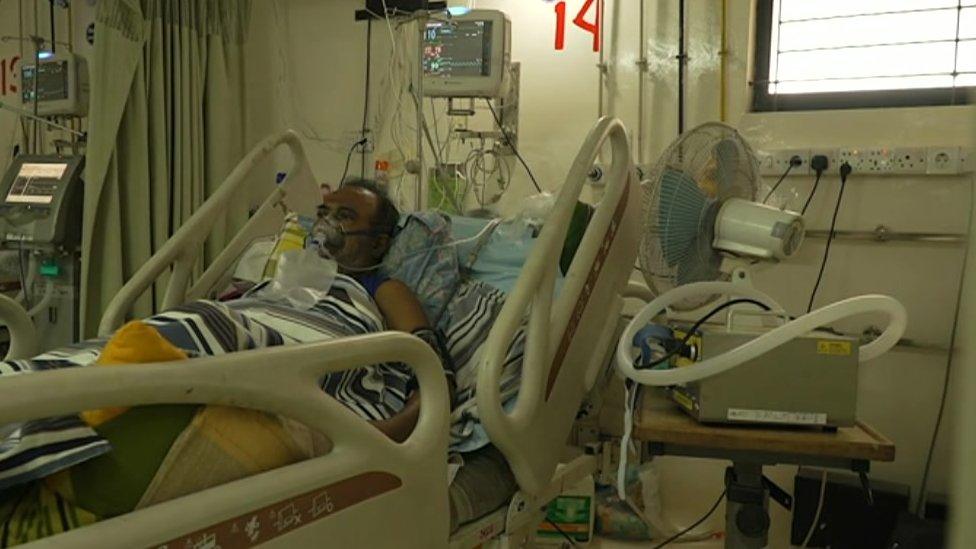 The ventilator being used on a patient in a Bagladesh hospital