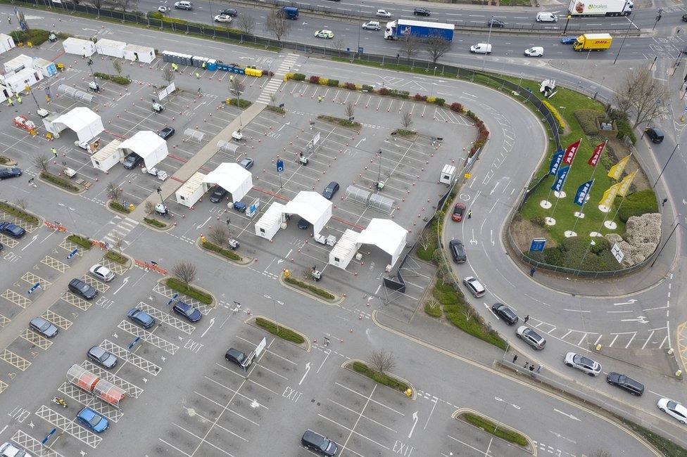 An aerial view of an empty testing centre