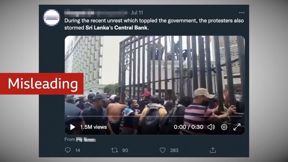 Misleading claim says protesters stormed Sri Lanka's Central Bank