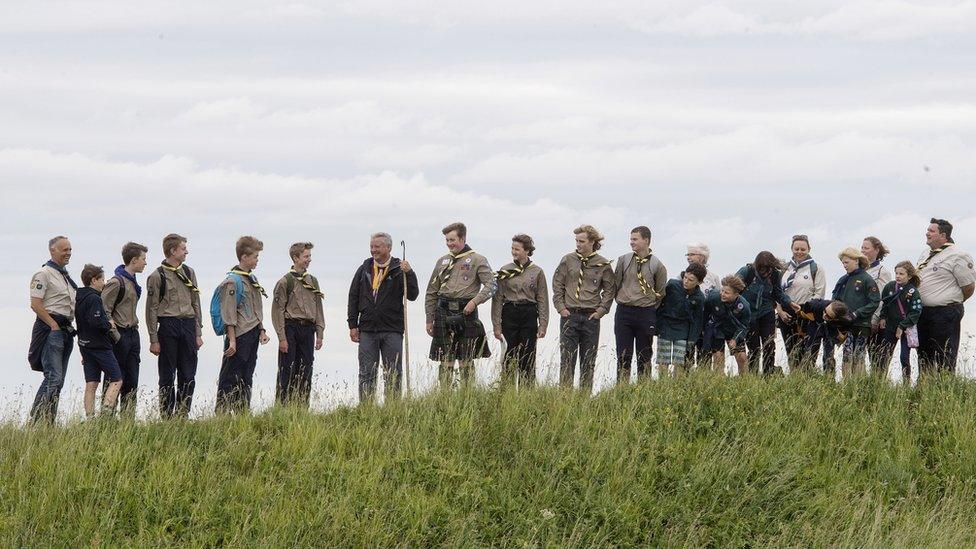 Rt Revd Stephen Lake joined by Scouts