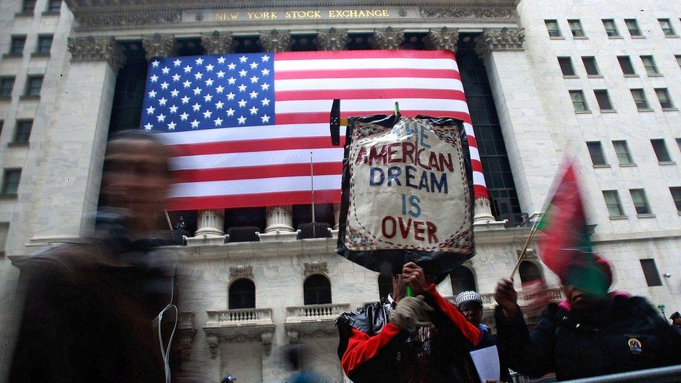 Anti-capitalist protestors demonstrate outside the NY Stock Exchange