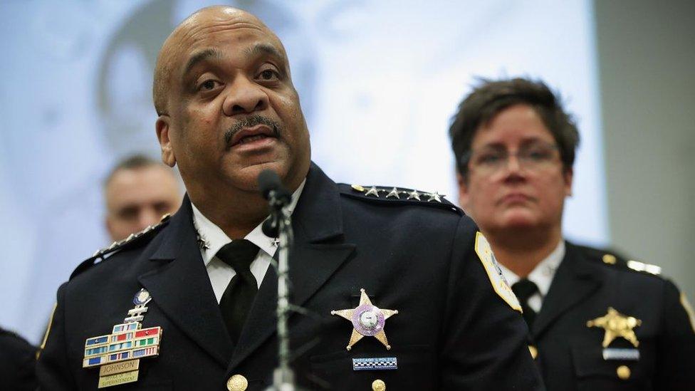 Chicago Police Superintendent Eddie Johnson speaks during a press conference at Chicago police headquarters about the arrest of “Empire” actor Jussie Smollett on February 21, 2019 in Chicago, Illinois