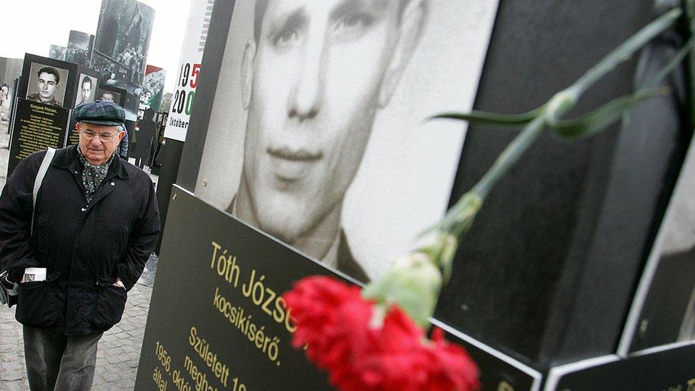 Open-air portraits of the 1956 Hungarian revolution victims in Budapest