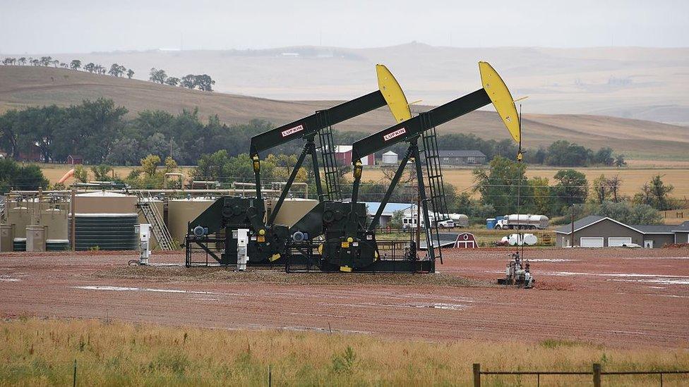 Pump jacks on the Bakken Shale Formation, near Williston, North Dakota