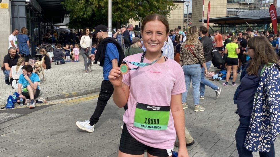 Megan Hamill finishing a half marathon in Bristol