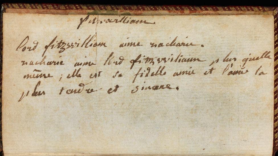 Note inscribed on the flyleaf in Fitzwilliam’s copy of the almanac Les spectacles de Paris