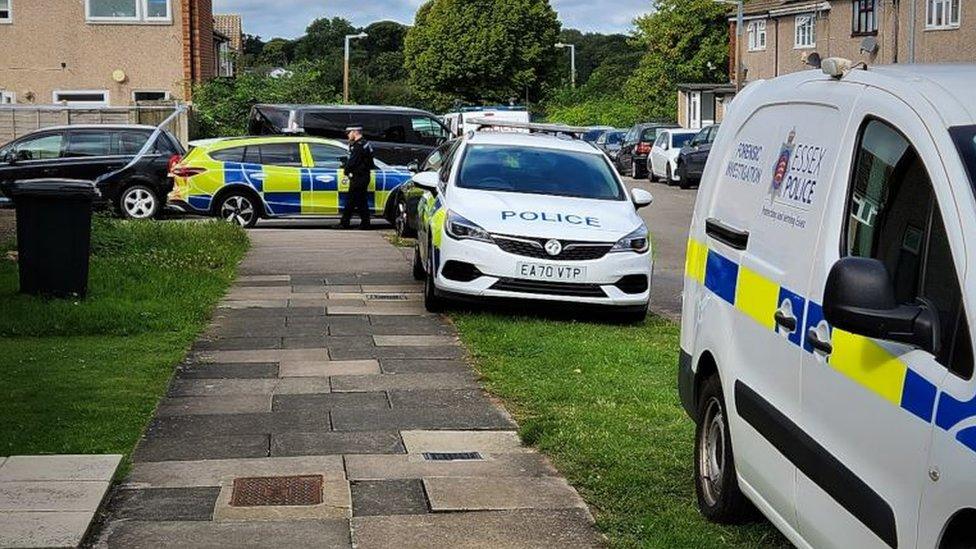 Police cars at Joyners Field, Harlow, Essex