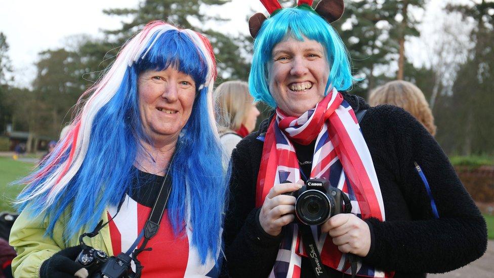 Yvonne (left) and daughter Sharon Webb wait at Sandringham in Norfolk to see the Royal Family