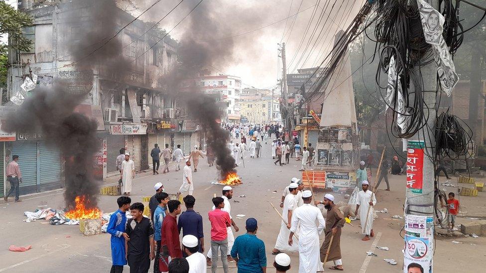 Riots in the district of Brahmanbaria in eastern Bangladesh