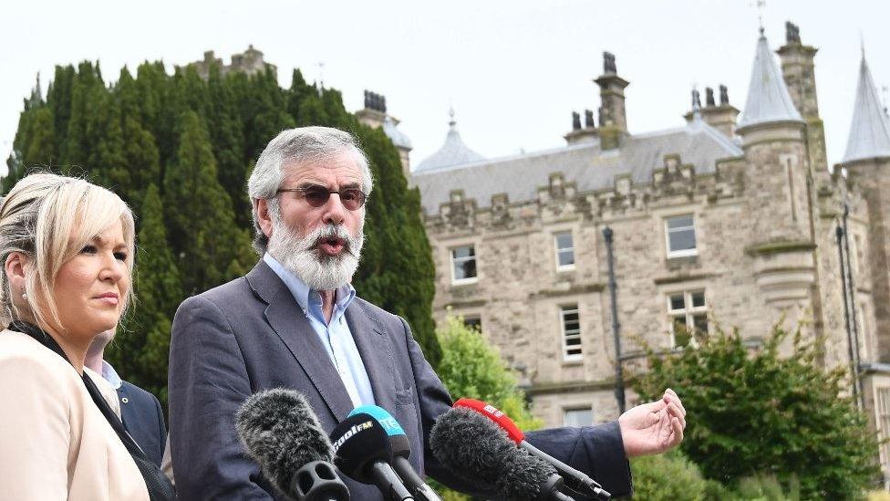 Gerry Adams with Michelle O'Neill in June