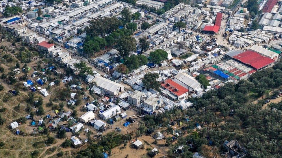 The Moria migrant camp, where thousands of people are living in cramped conditions