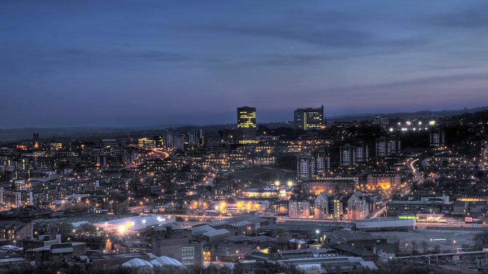 Aerial view of SHeffield at dusk