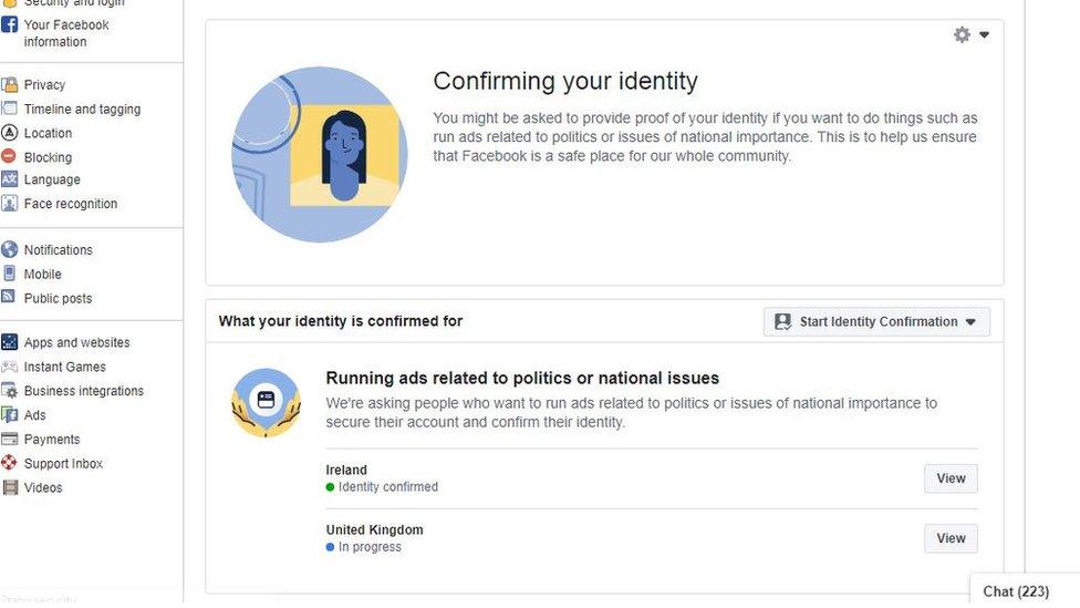 Mr Enright sent BBC News NI a screenshot of Facebook's identity process