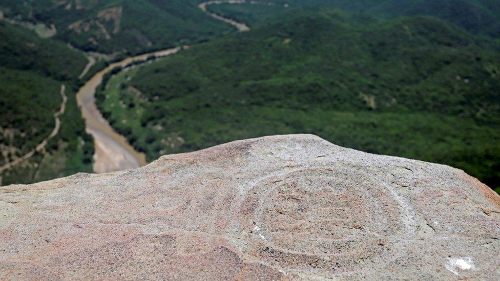 Pre-Hispanic ruins dating from the classical period of the Zapoteca culture on Cerro de la Pena, in the Huehuepiaxtla community of the municipality of Axutla, in the state of Puebla, Mexico, 19 July 202