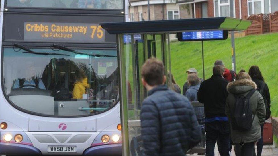 Cribbs Causeway 75 bus approaching bus stop