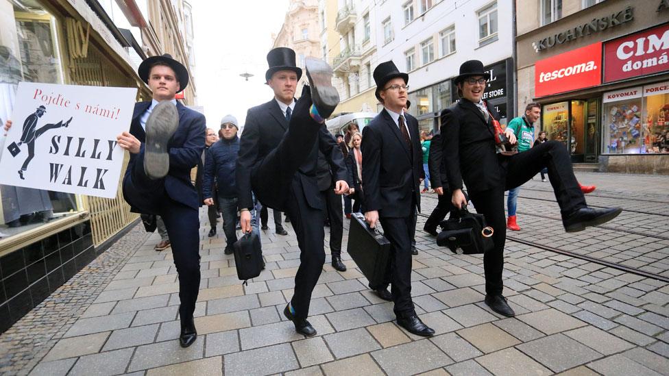 Silly Walk Day participants in Brno