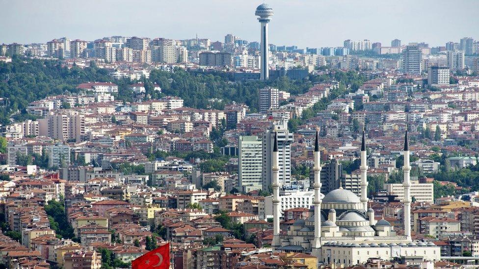 Ankara's Atakule tower and Kocatepe mosque