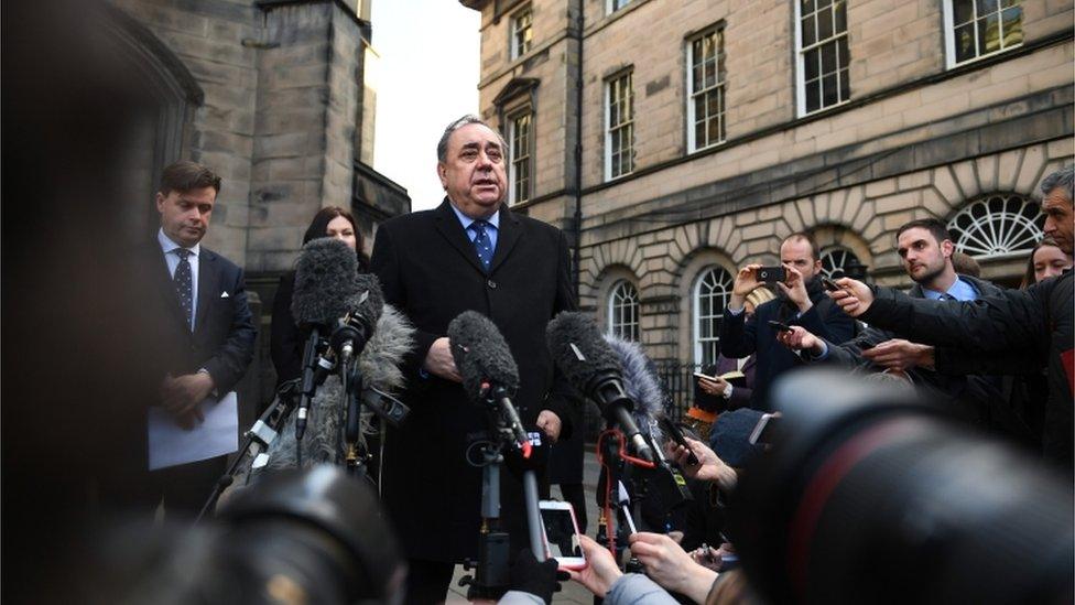 Alex Salmond being interviewed outside Court of Session in Edinburgh