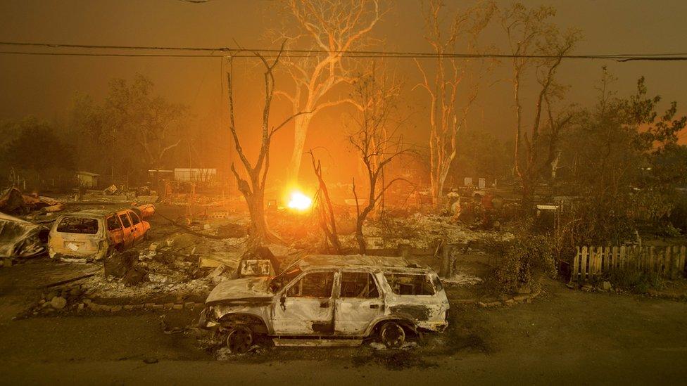 Burned out cars in Middletown, California on 13 September 2015