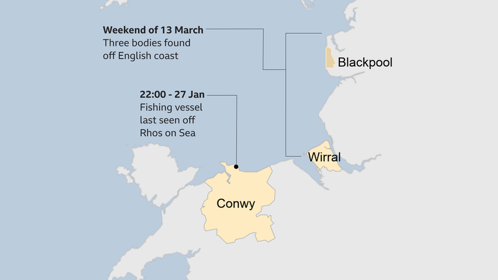 Map showing Conwy, Wirral and Blackpool