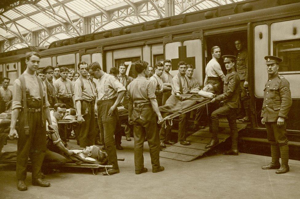 Soldiers and hospital train