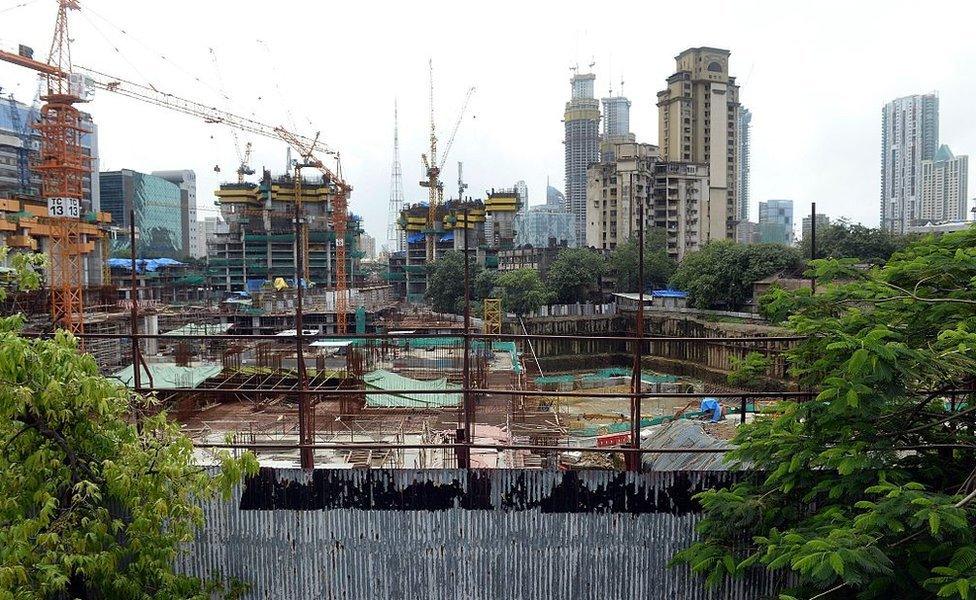 A general view of the construction site of the under construction luxury apartment block, 'The Park' also dubbed as 'Trump Tower' in Mumbai on July 31, 2015.