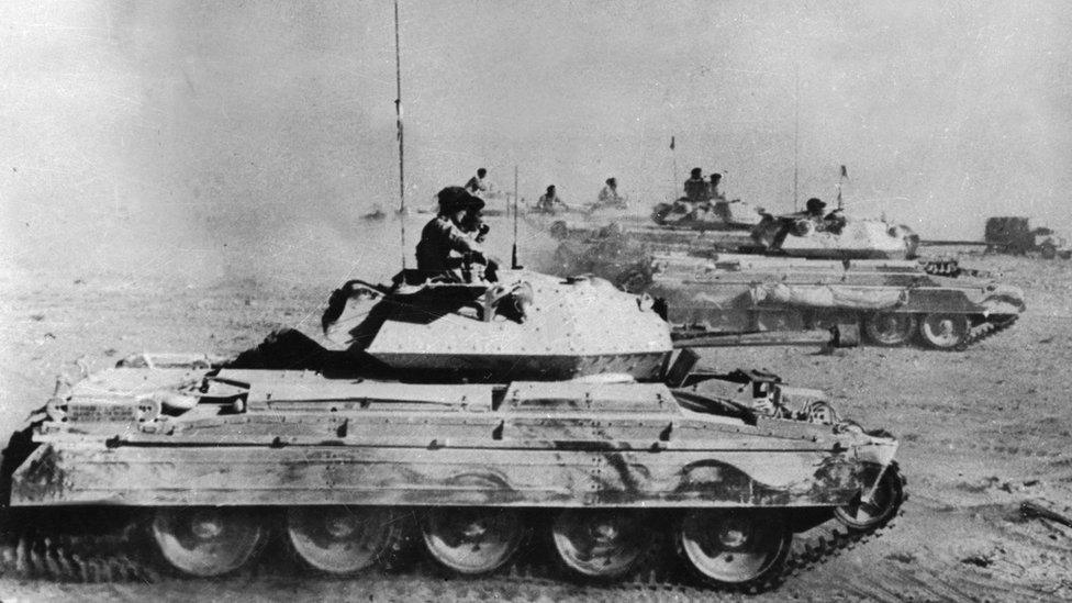 British tanks in pursuit of German forces in Libya