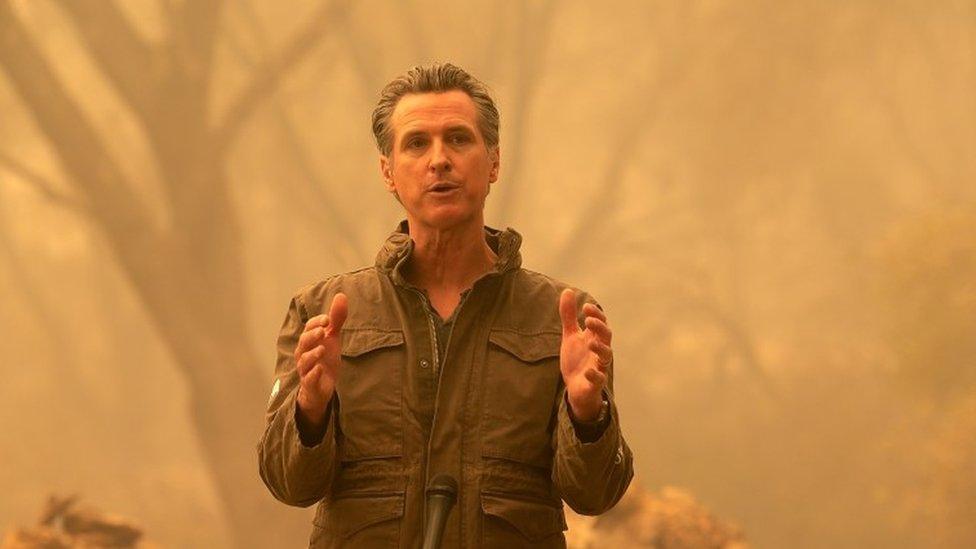 California Governor Gavin Newsom surveys damage caused by the North Complex Firein Butte County, California, USA, 11 September 2020