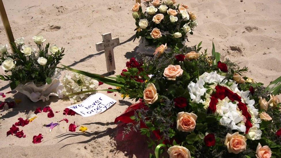 Flowers left at the Sousse beach