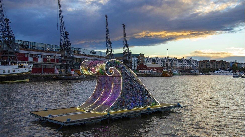 Sculpture made of rubbish in Bristol harbourside