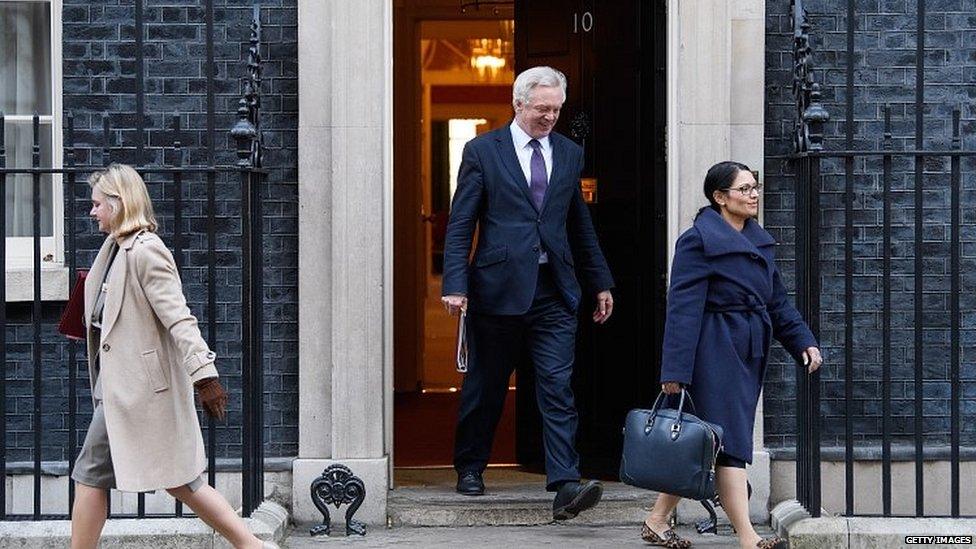 Brexit Secretary David Davis and other Cabinet ministers leaving Downing Street on Tuesday