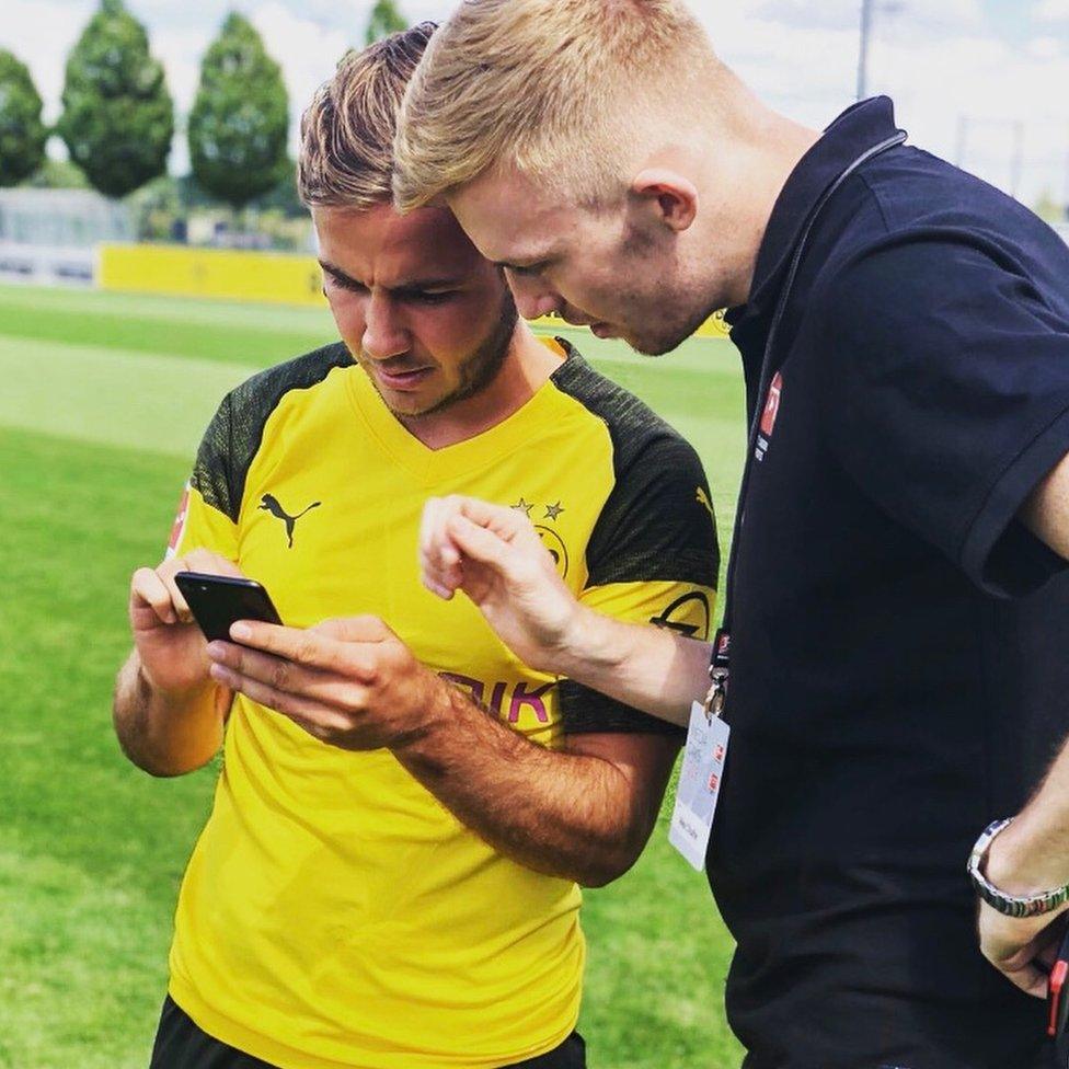 Alex Chaffer with German footballer Mario Götze, who scored the winning goal in the 2014 World Cup final