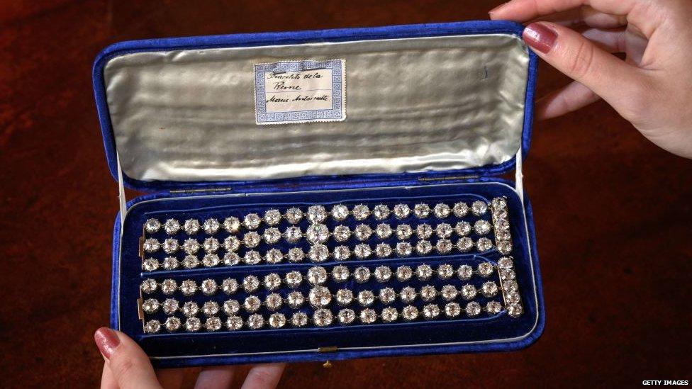 Marie Antoinette's diamond bracelets in blue velvet box