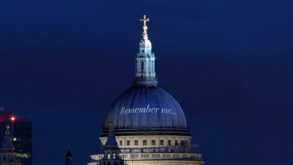 Undated handout photo issued by St Paul"s Cathedral of the cathedral"s famous dome virtually enhanced with writing that reads "remember me" emblazoned on it - the name of a new online memorial project allowing families of Covid-19 victims to express their "loss and sorrow" but celebrate "everything good" about their loved ones