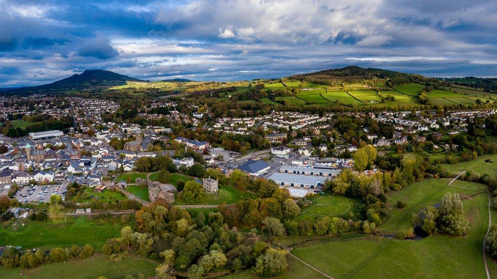 Aerial photo of Abergavenny