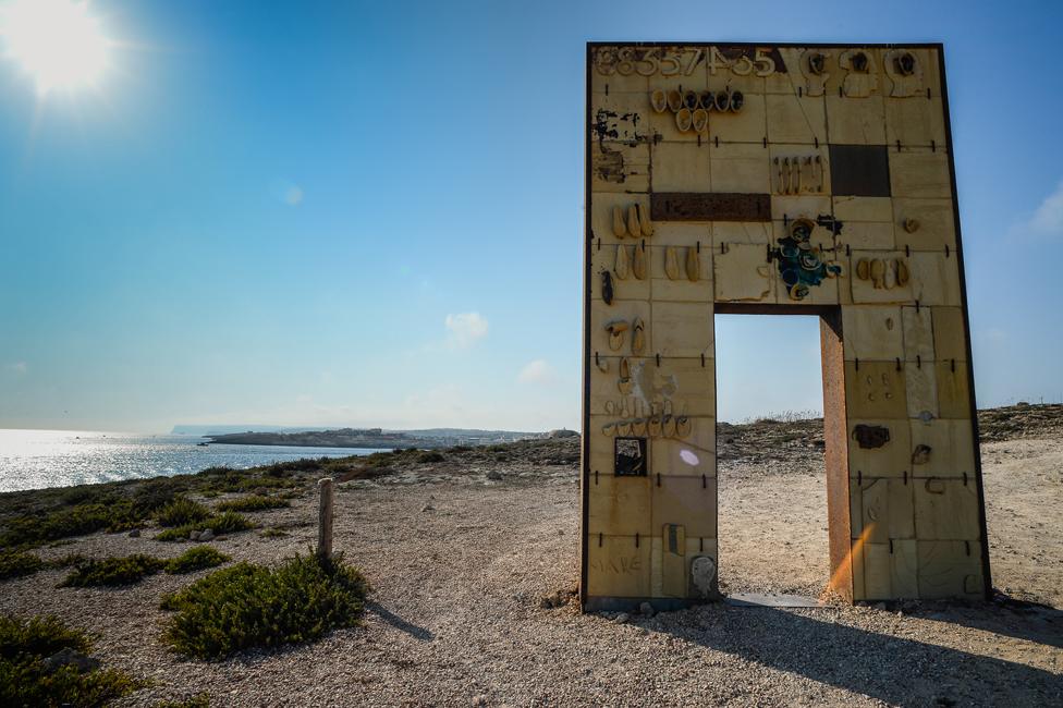 The Gate of Europe, a monument which pays tribute to migrants arriving on the Italian island of Lampedusa