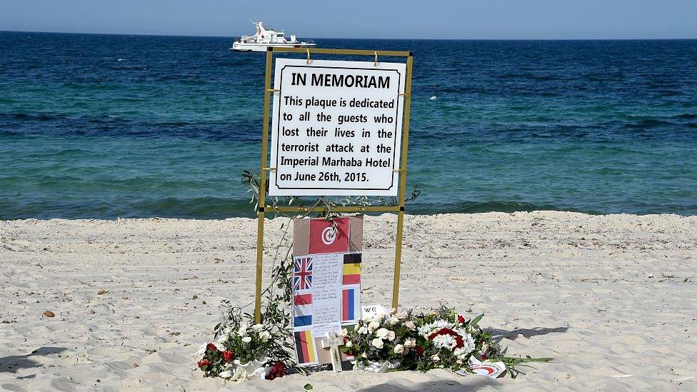 Memorial plaque on beach at Sousse