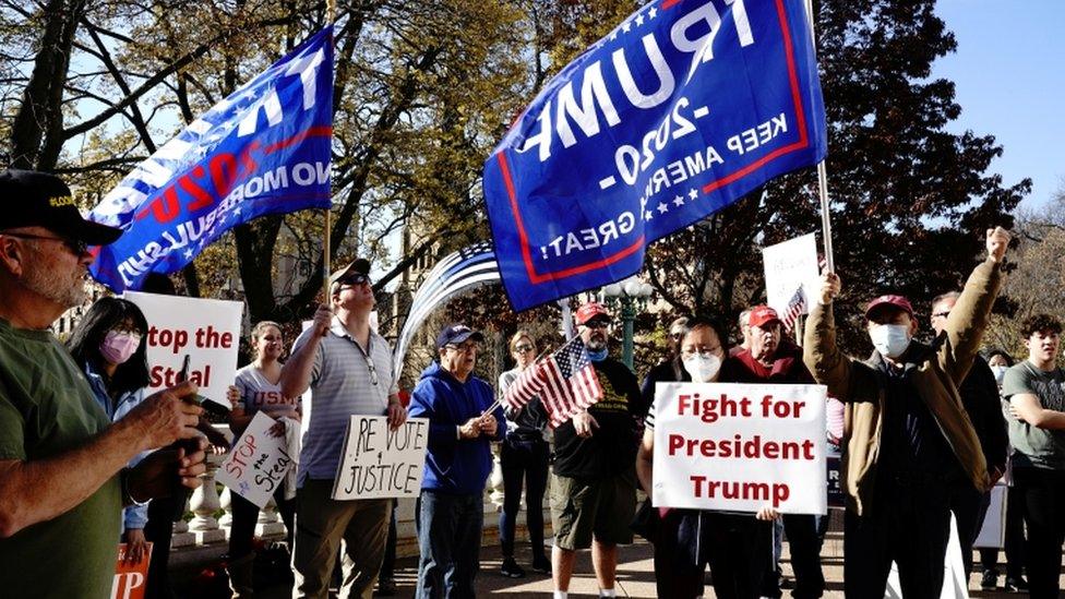 Trump supporters in Madison, Wisconsin, on November 7, 2020