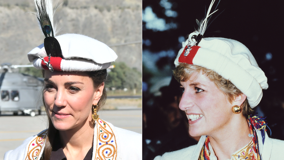 Composite image of the Duchess of Cambridge and Diana, Princess of Wales wearing a traditional Chitrali hat