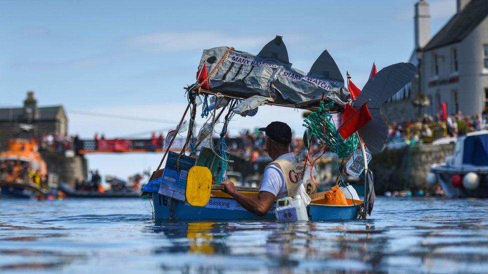 Tin bath decorated with a cardboard basking shark