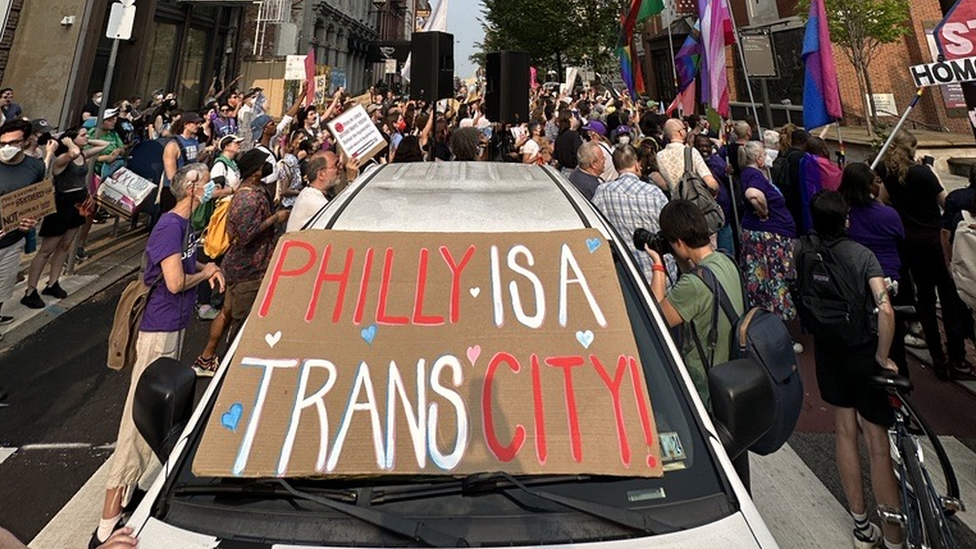 Sign says "Philly is a Trans City"