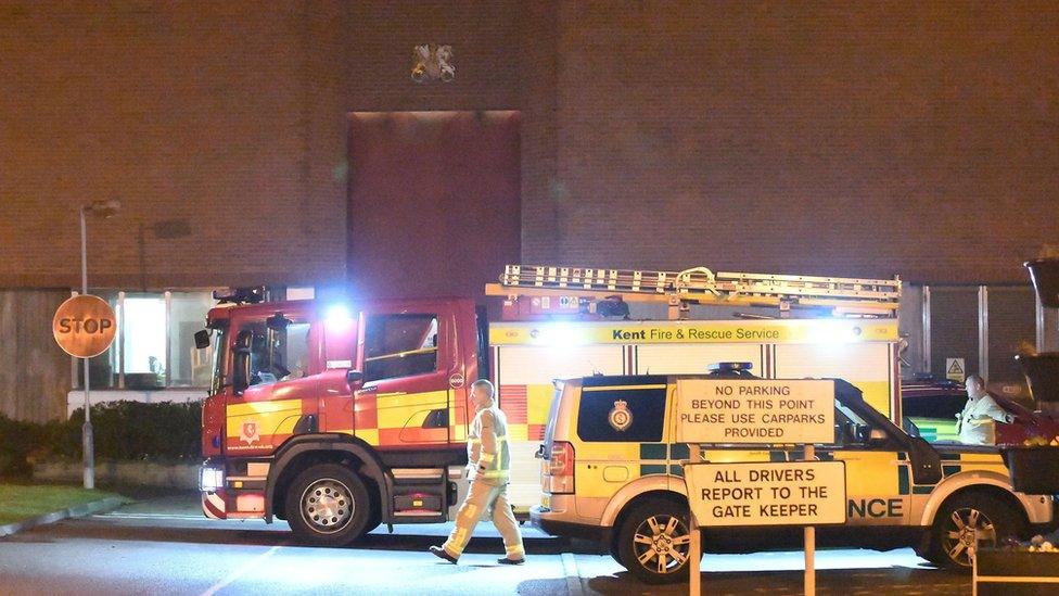 A fire engine and ambulance parked outside HMP Swaleside