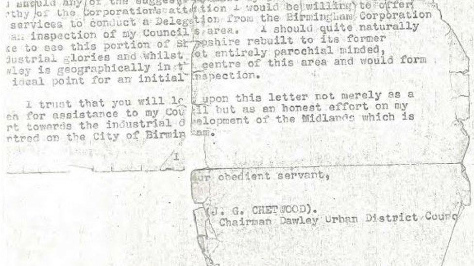 The letter from George Chetwood to Birmingham Council