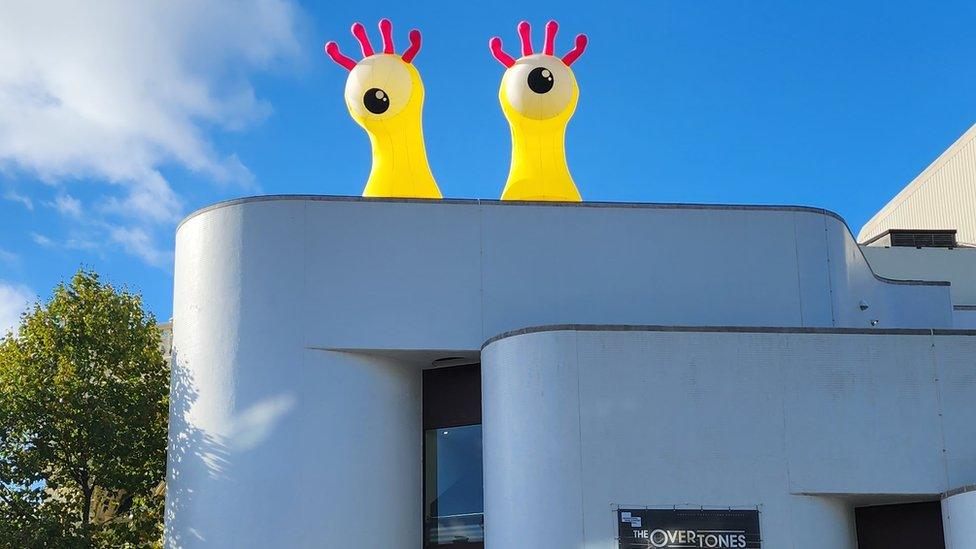 Inflatable monster on the roof of the Theatre Royal in Nottingham